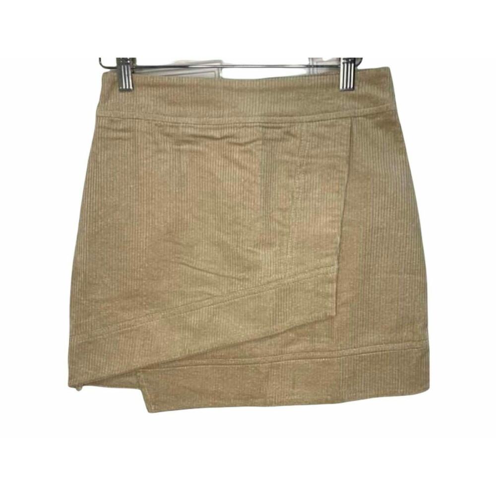 Academia Retro Amaryllis Tan Cotton Corduroy Asymmetrical Wrap Mini Skirt XS